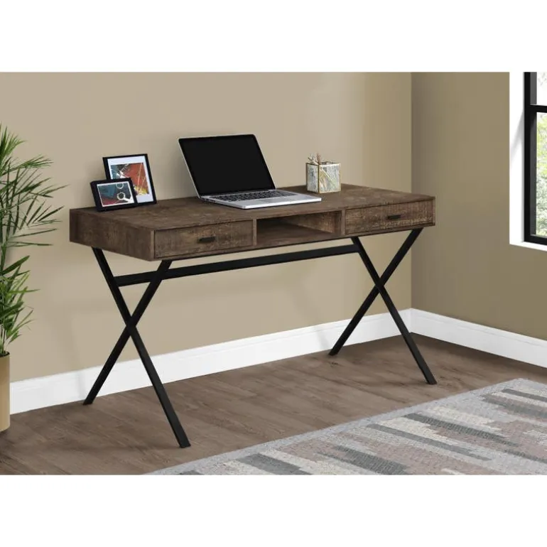 Computer desk - 48"l / brown reclaimed wood / black metal - Monarch