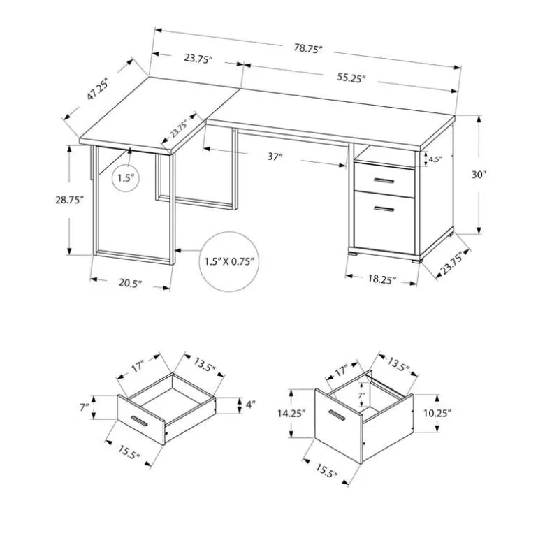 Computer desk - 80"l / dark taupe left or right facing - Monarch