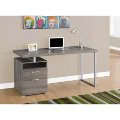 Computer desk - 60"l / dark taupe / silver metal - Monarch