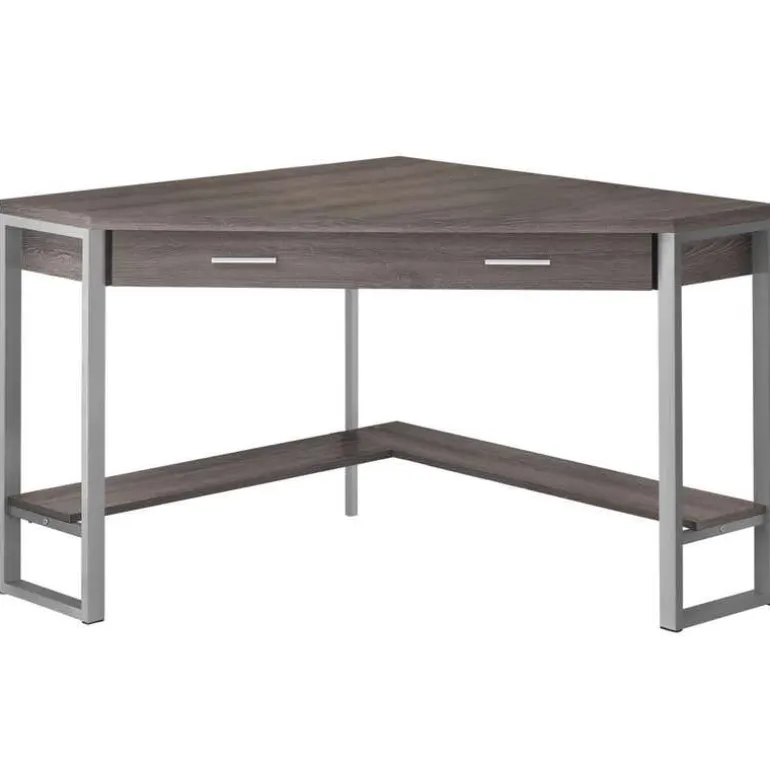 Computer desk - 42"l / dark taupe corner / silver metal - Monarch