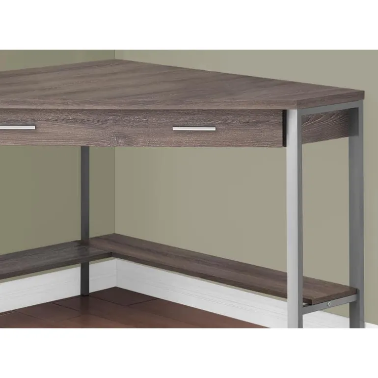 Computer desk - 42"l / dark taupe corner / silver metal - Monarch