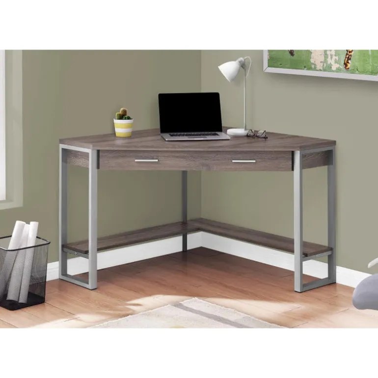 Computer desk - 42"l / dark taupe corner / silver metal - Monarch