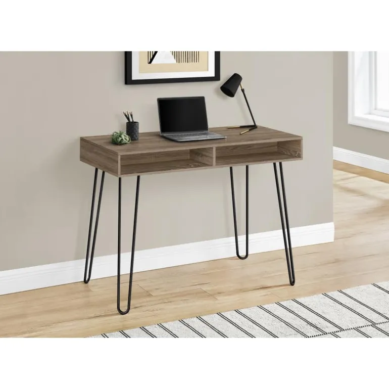 Computer desk - 40"l / dark taupe / black metal - Monarch