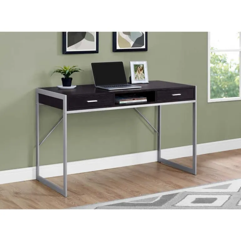 Computer desk - 48"l / espresso / silver metal - Monarch