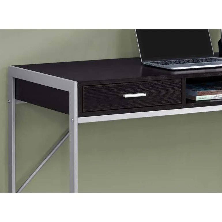 Computer desk - 48"l / espresso / silver metal - Monarch