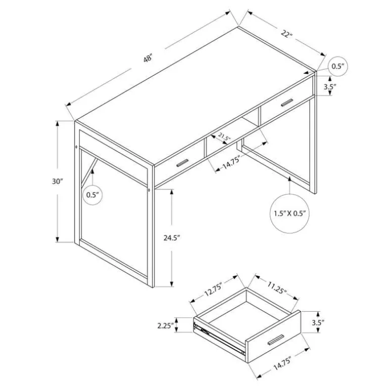 Computer desk - 48"l / espresso / silver metal - Monarch