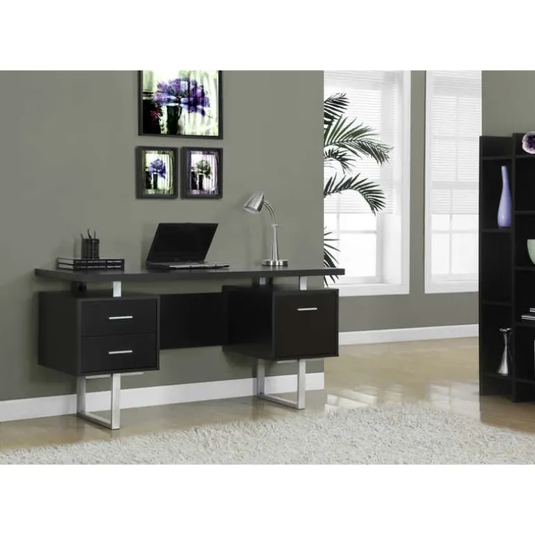 Computer desk - 60"l / espresso / silver metal - Monarch