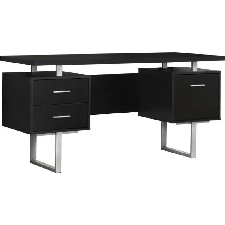 Computer desk - 60"l / espresso / silver metal - Monarch