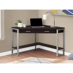 Computer desk - 42"l / espresso corner / silver metal - Monarch