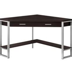 Computer desk - 42"l / espresso corner / silver metal - Monarch