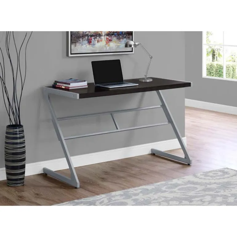 Computer desk - 48"l / espresso / silver metal - Monarch