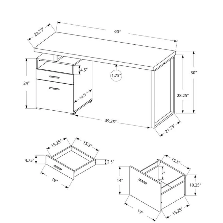 Computer desk - 60"l / espresso / silver metal - Monarch