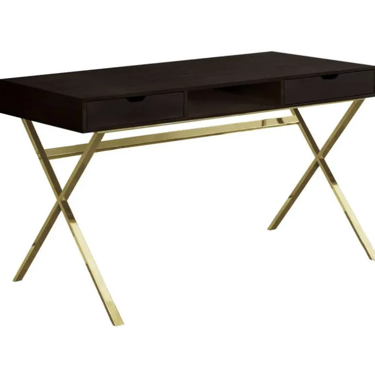 Computer desk - 48"l / espresso / gold metal - Monarch