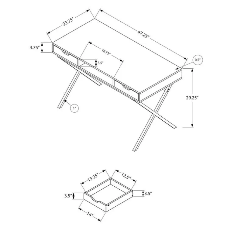 Computer desk - 48"l / espresso / gold metal - Monarch
