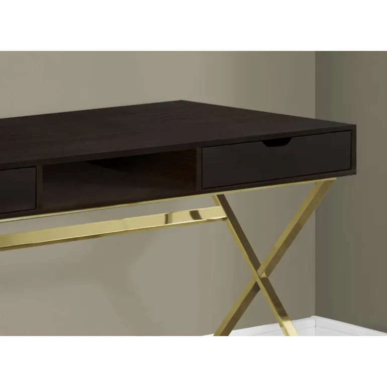 Computer desk - 48"l / espresso / gold metal - Monarch