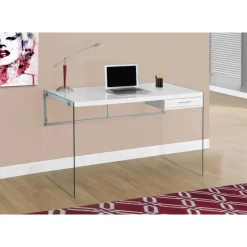 Computer desk - 48"l / glossy white / tempered glass - Monarch