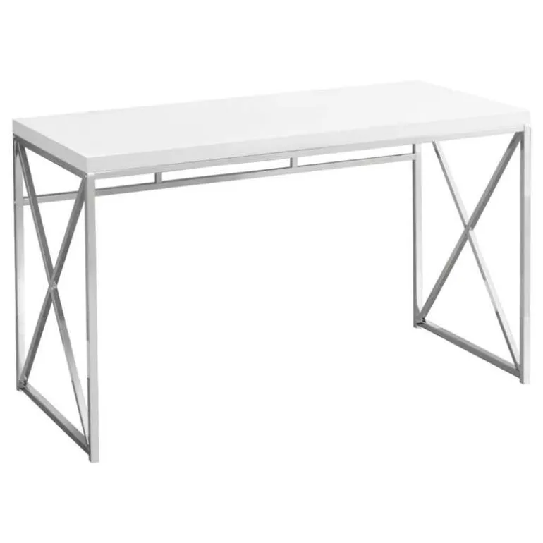 Computer desk - 48"l / glossy white / chrome metal - Monarch