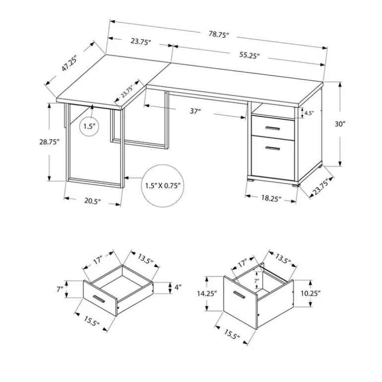 Computer desk - 80"l / grey left or right facing - Monarch