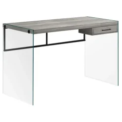 Computer desk - 48"l / grey reclaimed wood / glass panels - Monarch