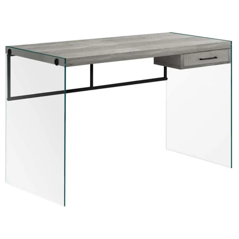 Computer desk - 48"l / grey reclaimed wood / glass panels - Monarch