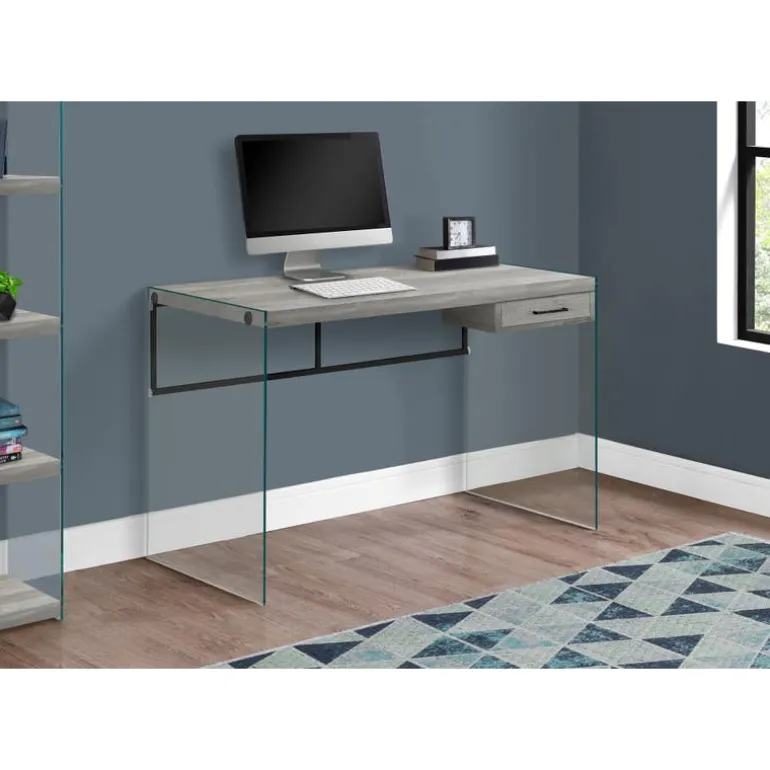 Computer desk - 48"l / grey reclaimed wood / glass panels - Monarch