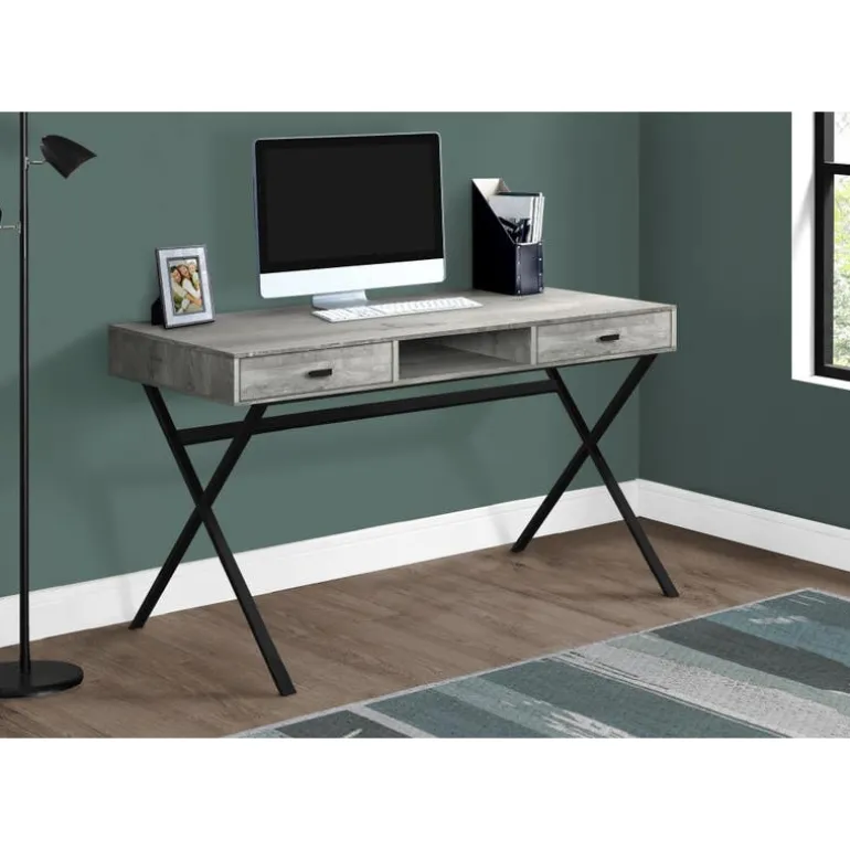 Computer desk - 48"l / grey reclaimed wood / black metal - Monarch