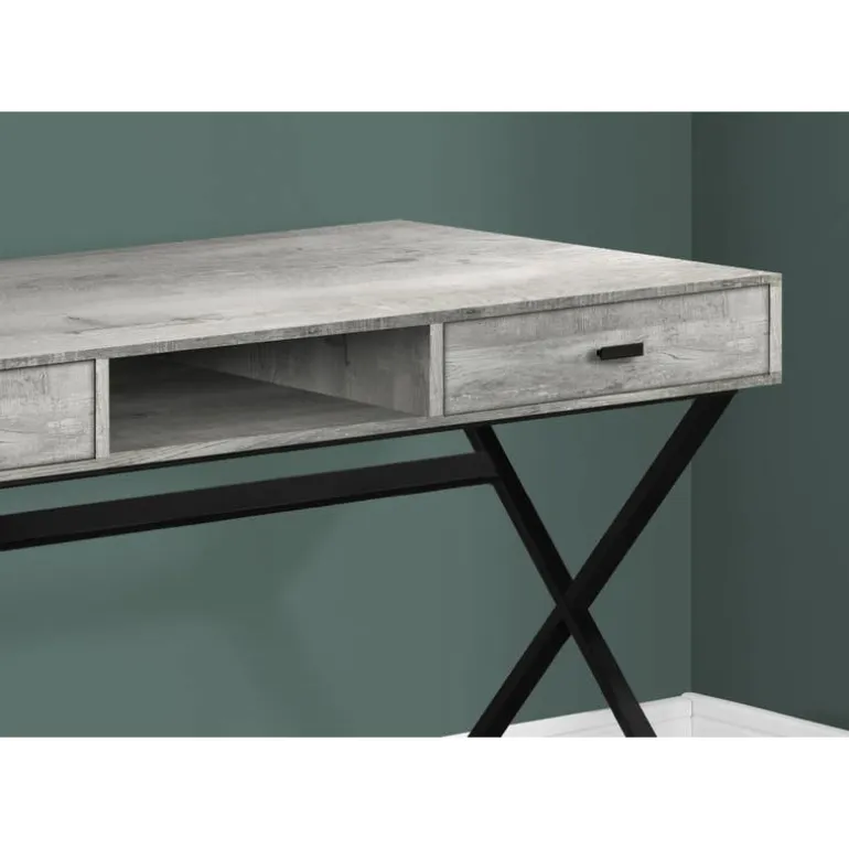 Computer desk - 48"l / grey reclaimed wood / black metal - Monarch