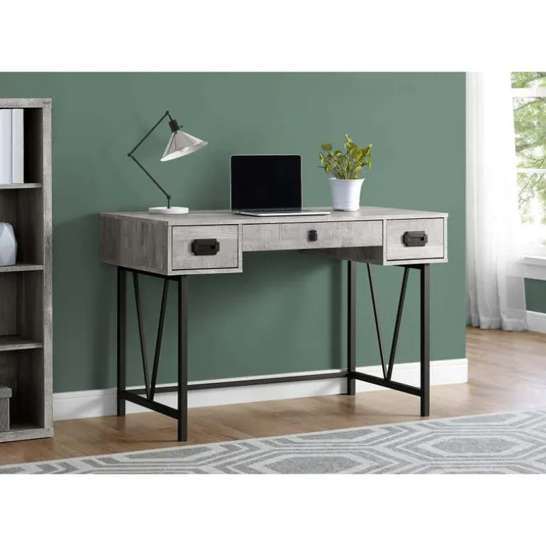 Computer desk - 48"l / grey reclaimed wood / black metal - Monarch