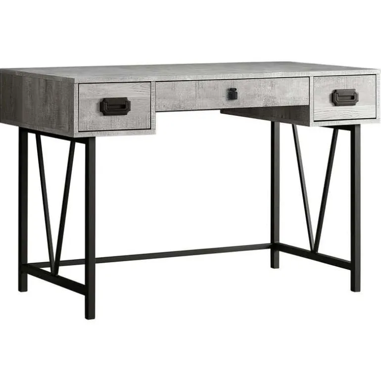 Computer desk - 48"l / grey reclaimed wood / black metal - Monarch