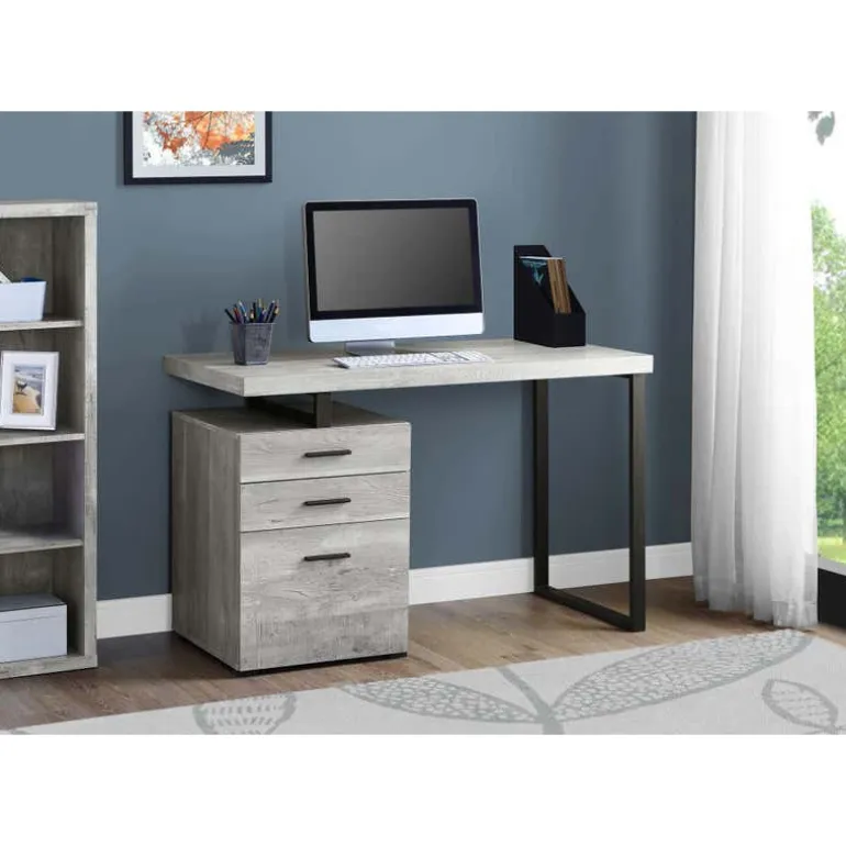 Computer desk - 48"l / grey reclaimed wood / black metal - Monarch