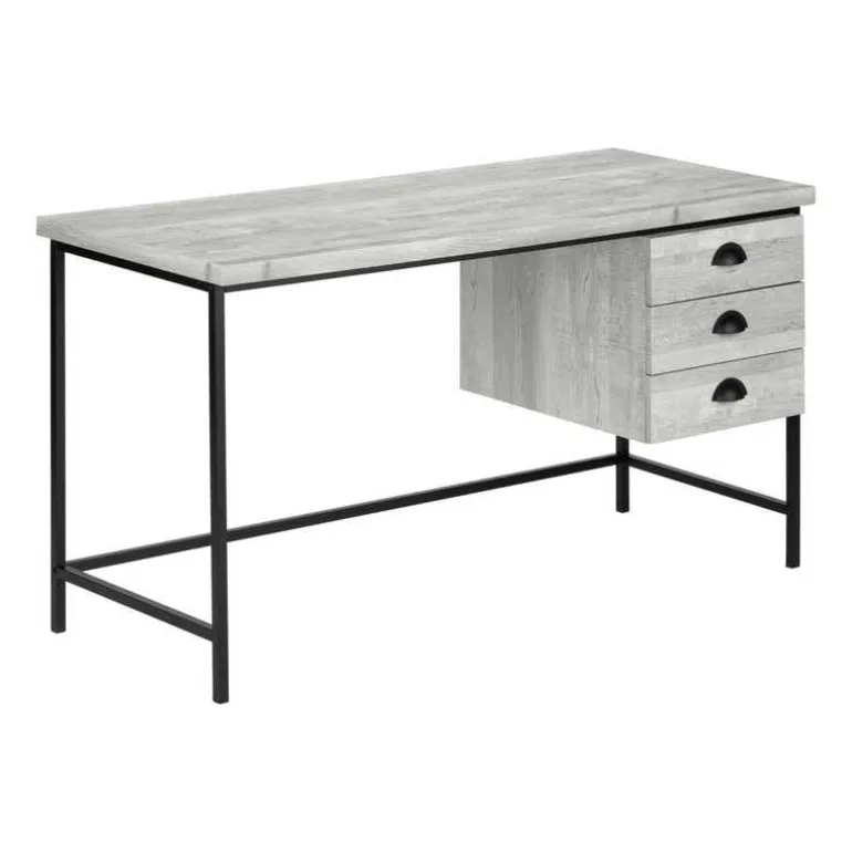 Computer desk - 55"l / grey reclaimed wood / black metal - Monarch