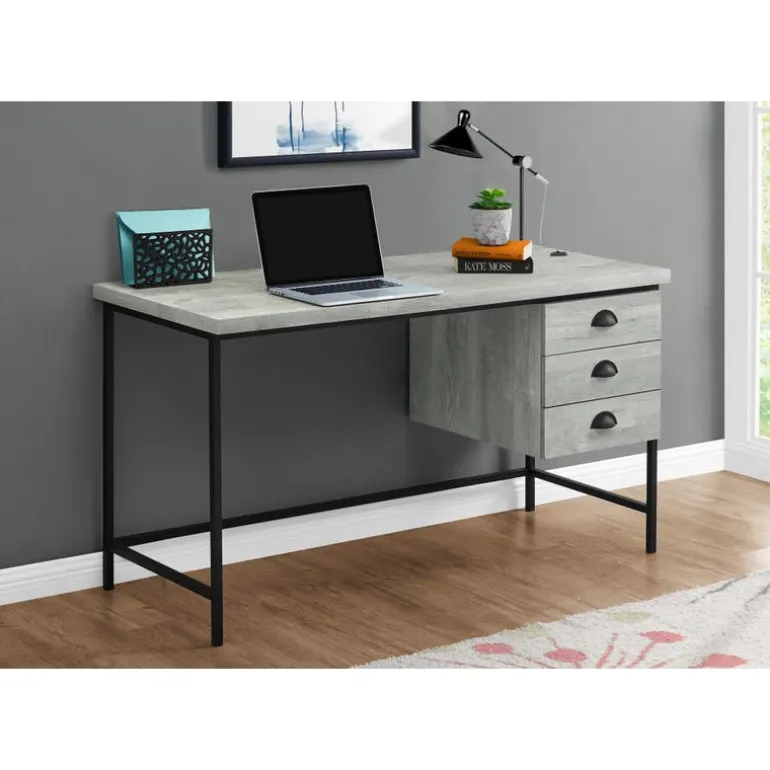 Computer desk - 55"l / grey reclaimed wood / black metal - Monarch