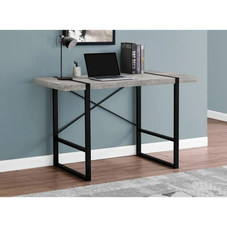 Computer desk - 48"l / grey reclaimed wood / black metal - Monarch