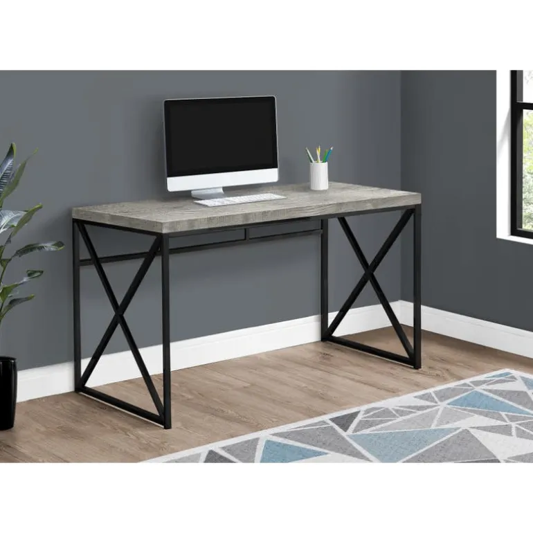 Computer desk - 48"l / grey reclaimed wood / black metal - Monarch