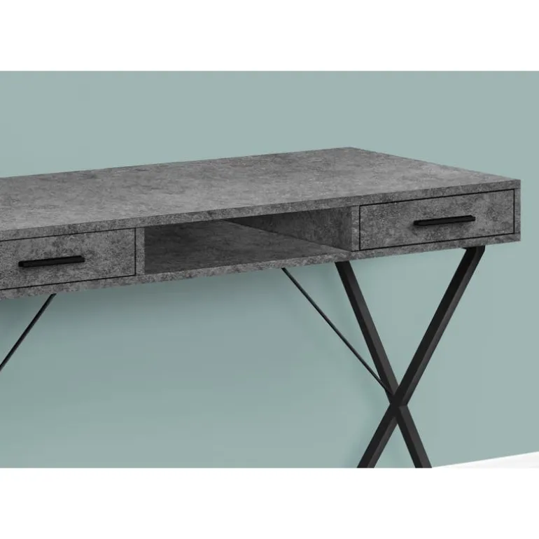 Computer desk - 42"l / grey stone-look / black metal - Monarch