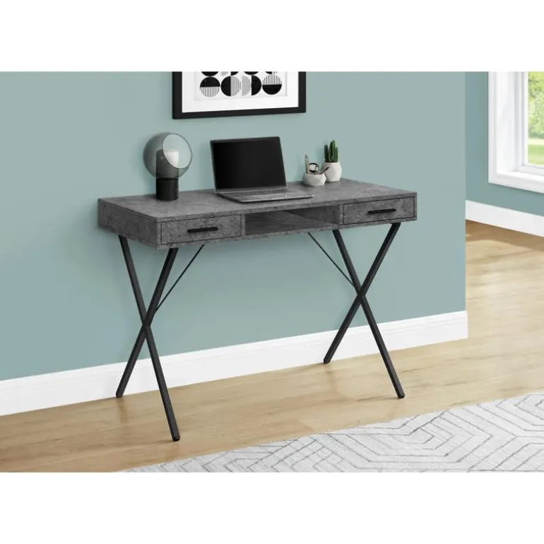 Computer desk - 42"l / grey stone-look / black metal - Monarch