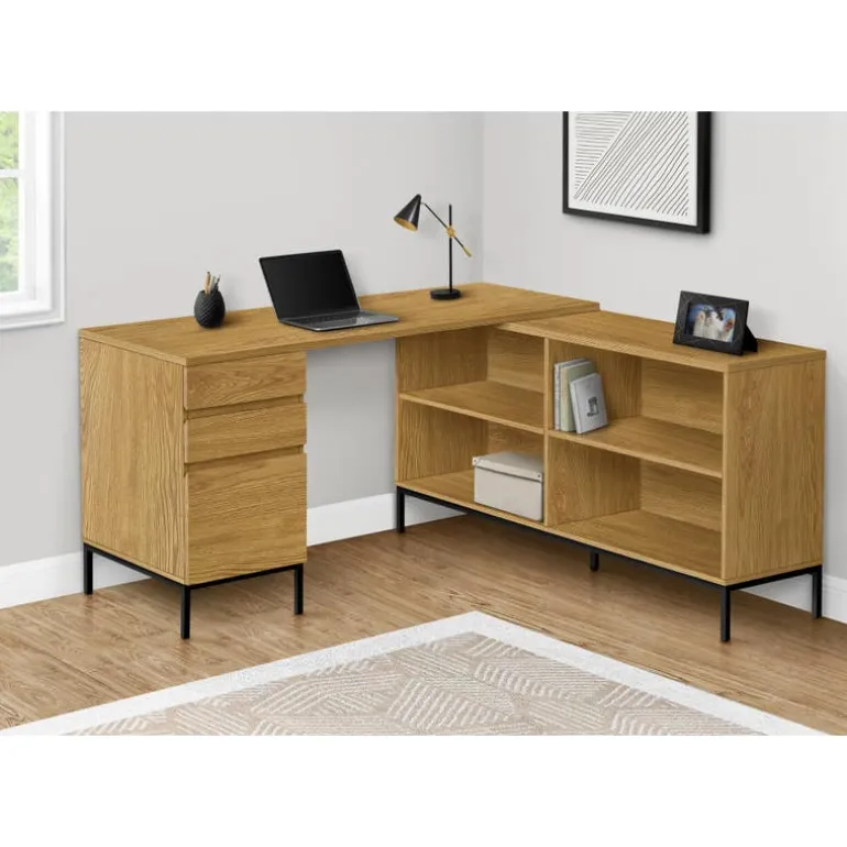 Computer desk - 60"l / light oak l-shaped corner - Monarch