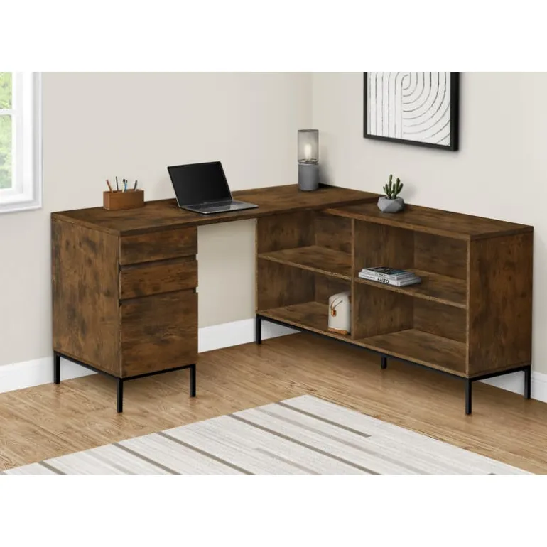 Computer desk - 60"l / rustic brown l-shaped corner - Monarch