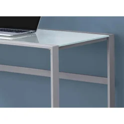 Computer desk - 48"l / silver metal/ white tempered glass - Monarch