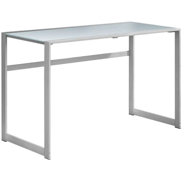 Computer desk - 48"l / silver metal/ white tempered glass - Monarch