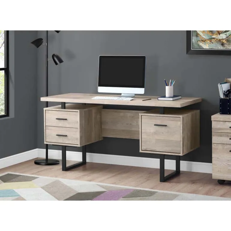 Computer desk - 60"l / taupe reclaimed wood / black metal - Monarch