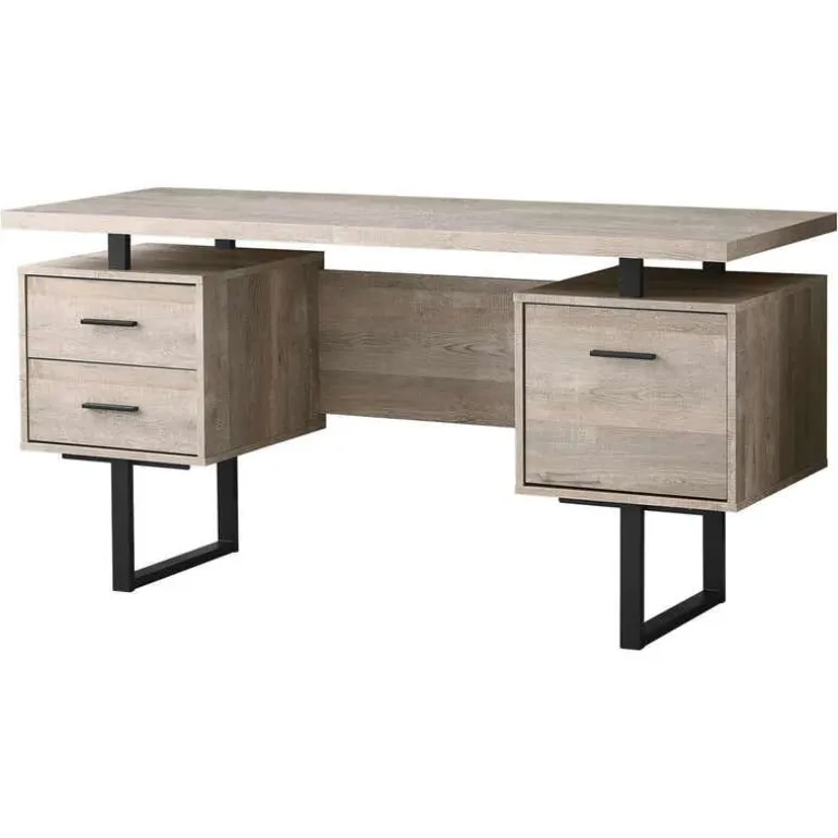 Computer desk - 60"l / taupe reclaimed wood / black metal - Monarch