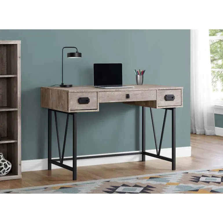 Computer desk - 48"l / taupe reclaimed wood / black metal - Monarch
