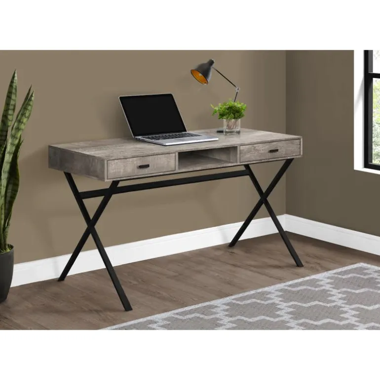 Computer desk - 48"l / taupe reclaimed wood / black metal - Monarch