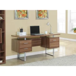 Computer desk - 60"l / walnut / silver metal - Monarch