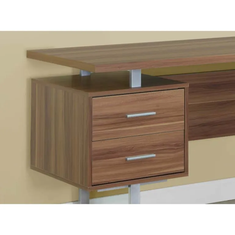 Computer desk - 60"l / walnut / silver metal - Monarch