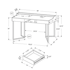 Computer desk - 48"l / white / silver metal - Monarch