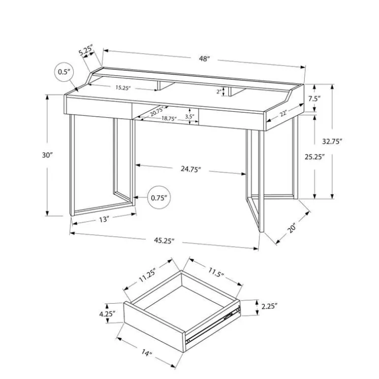 Computer desk - 48"l / white / silver metal - Monarch