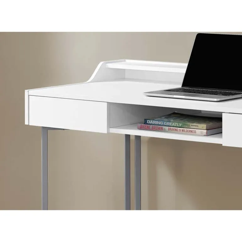 Computer desk - 48"l / white / silver metal - Monarch