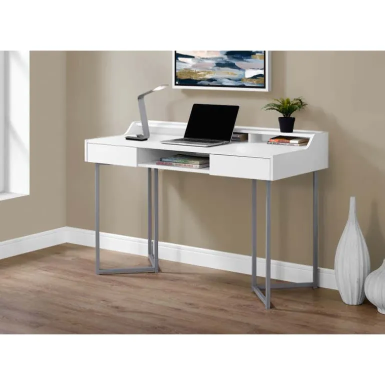 Computer desk - 48"l / white / silver metal - Monarch